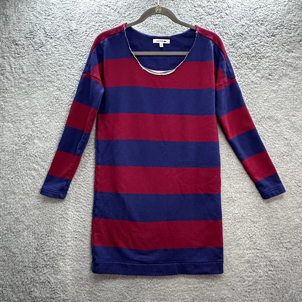 Lacoste Women's Size 34 Blue Red‎ Shirt Dress Nautical Scoop Neck 100% Cotton